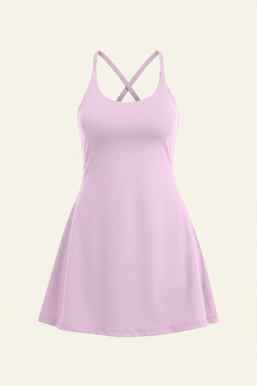 Womens Tennis Dress Workout Dress with Built-in Bra & Shorts Pockets Exercise Dress for Golf Athletic Dresses for Women Light Purple