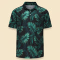 Mens Golf Shirt Moisture Wicking Dry Fit Performance Sport Short Sleeve Striped Golf Polo Shirts for Men(Tropic Palm Leaf#06XL)