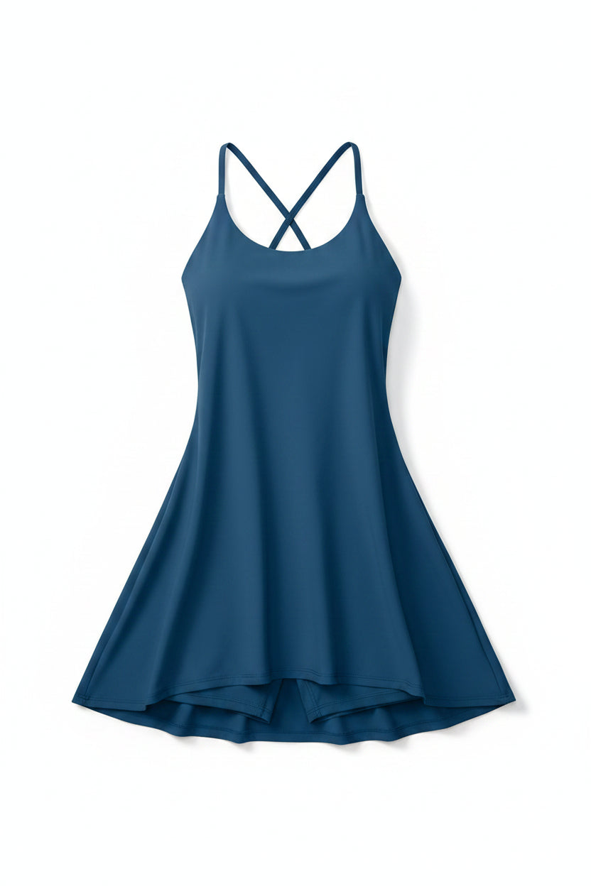 Heathyoga Womens Tennis Dress with Built in Shorts and Bra Athletic Dress for Women Workout Dress with Pockets for Golf Indigo