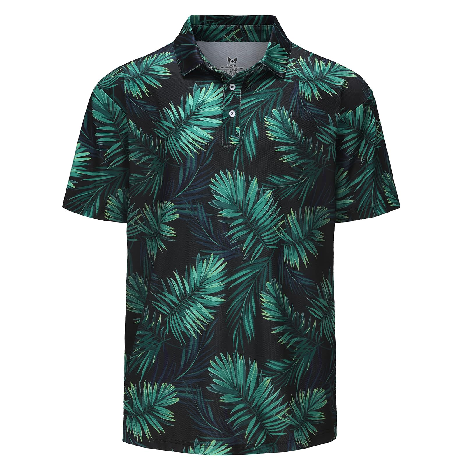 Mens Golf Shirt Moisture Wicking Dry Fit Performance Sport Short Sleeve Striped Golf Polo Shirts for Men(Tropic Palm Leaf#06XL)