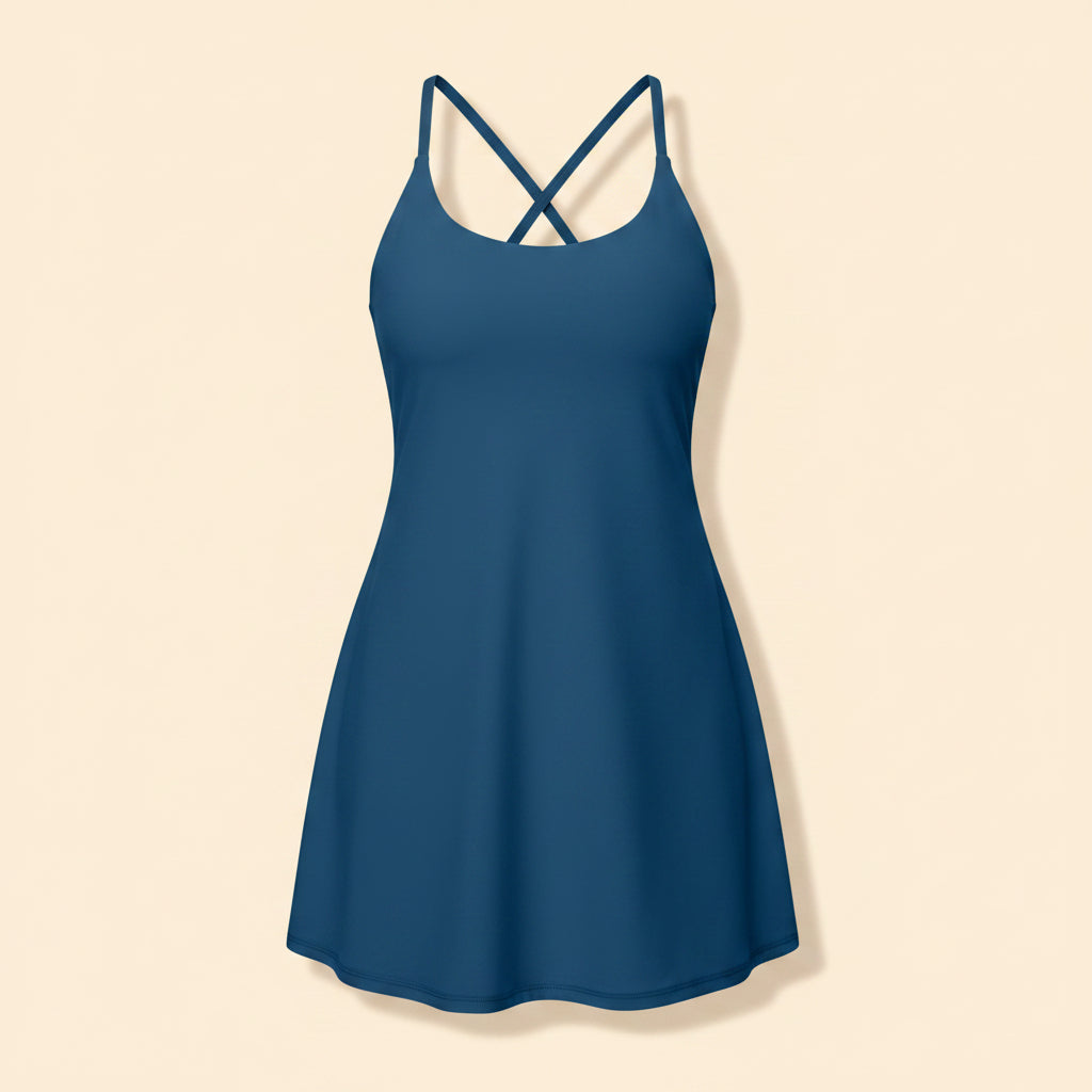 Heathyoga Womens Tennis Dress with Built in Shorts and Bra Athletic Dress for Women Workout Dress with Pockets for Golf Indigo