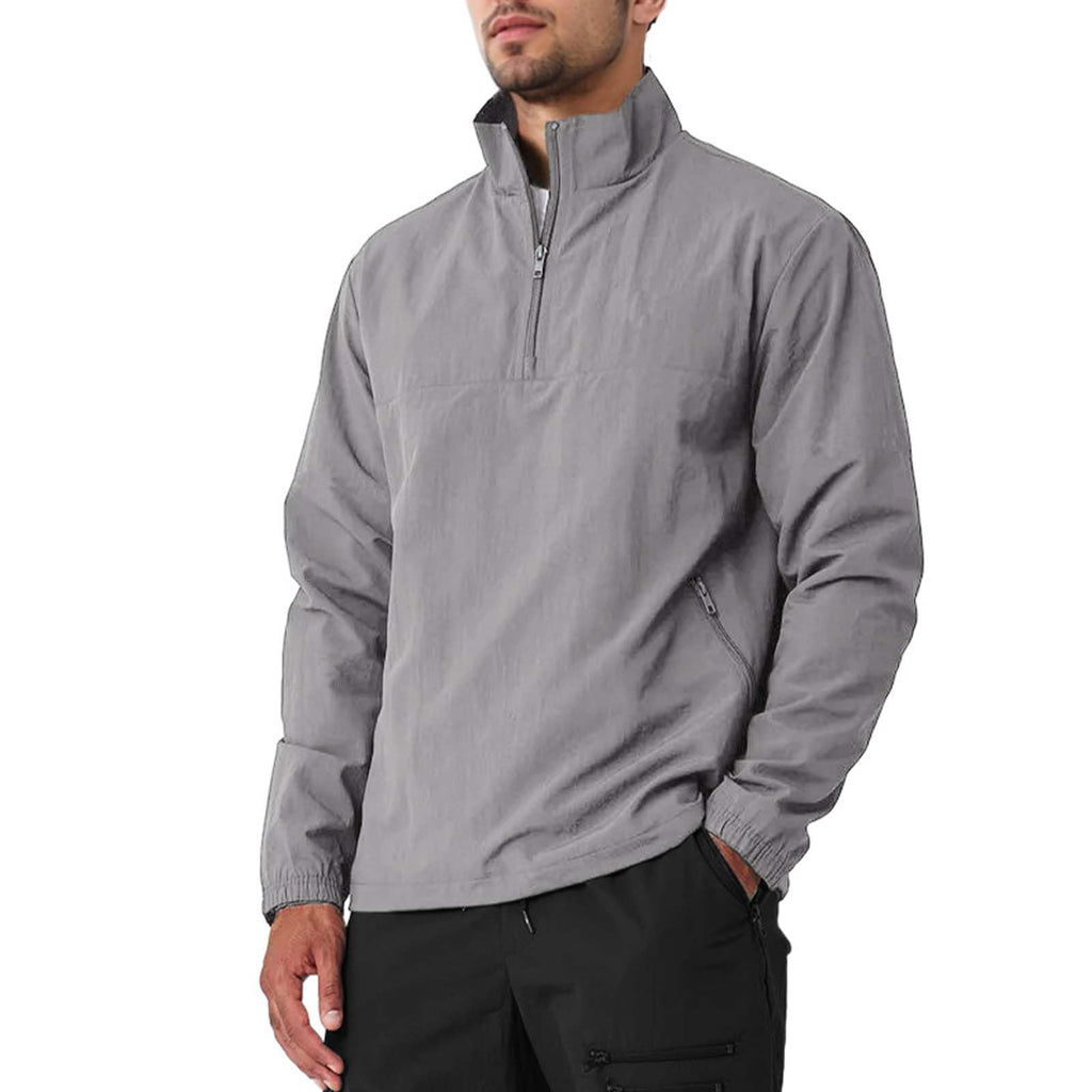 MorwenVeo Mens Casual Quarter Zip Pullover Lightweight Golf Track Jacket Stylish Windbreaker For Outdoors & Travel Grey
