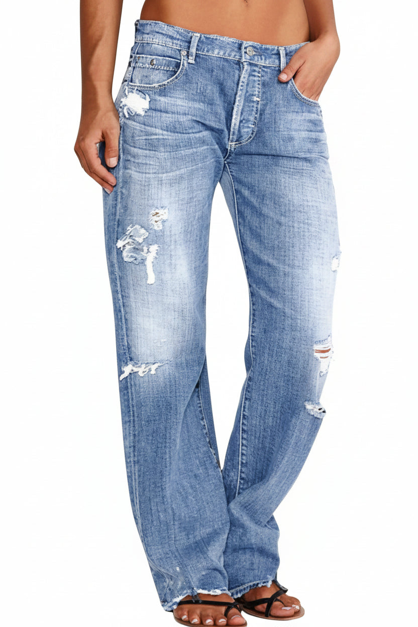 Women's Straight-Leg Distressed Jeans