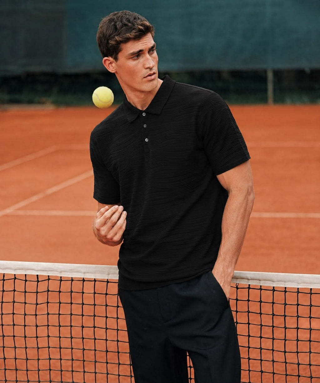 Esabel.C Mens Knit Polo Shirts Short Sleeve Collared Casual Shirt Polo Shirts for MenBlackL