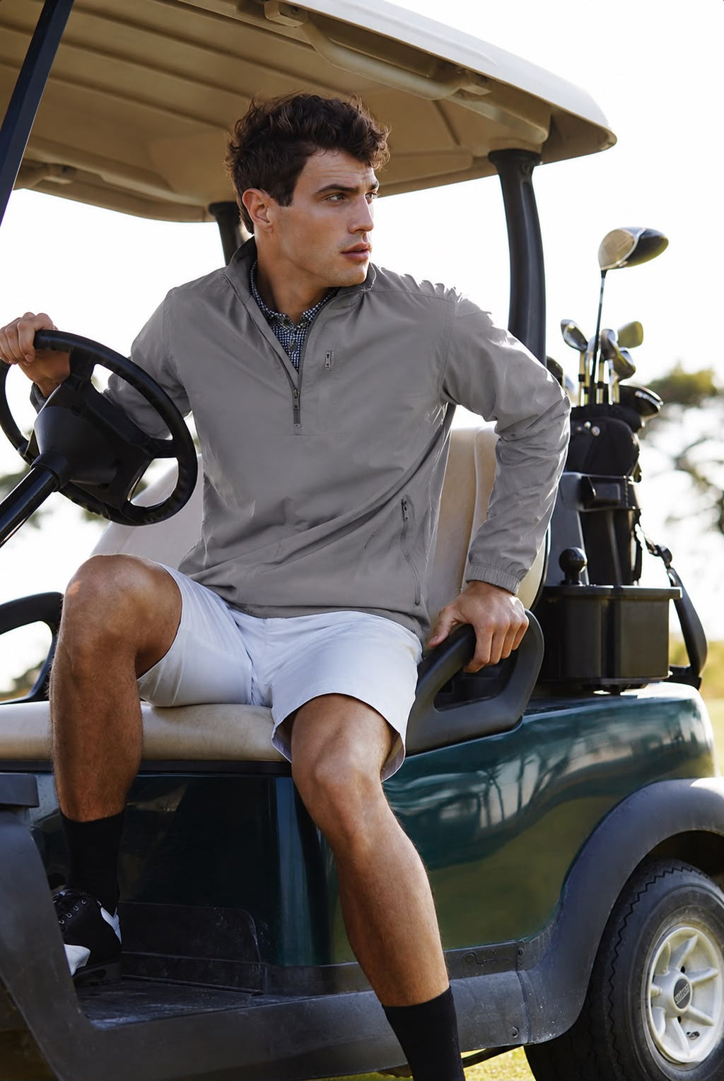 MorwenVeo Mens Casual Quarter Zip Pullover Lightweight Golf Track Jacket Stylish Windbreaker For Outdoors & Travel Grey