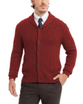 Kallspin Mens Blend Wool Button Down Sweater Cable Knit Cardigan Long Sleeve Shawl Collar Sweater(Santa Red3XL)