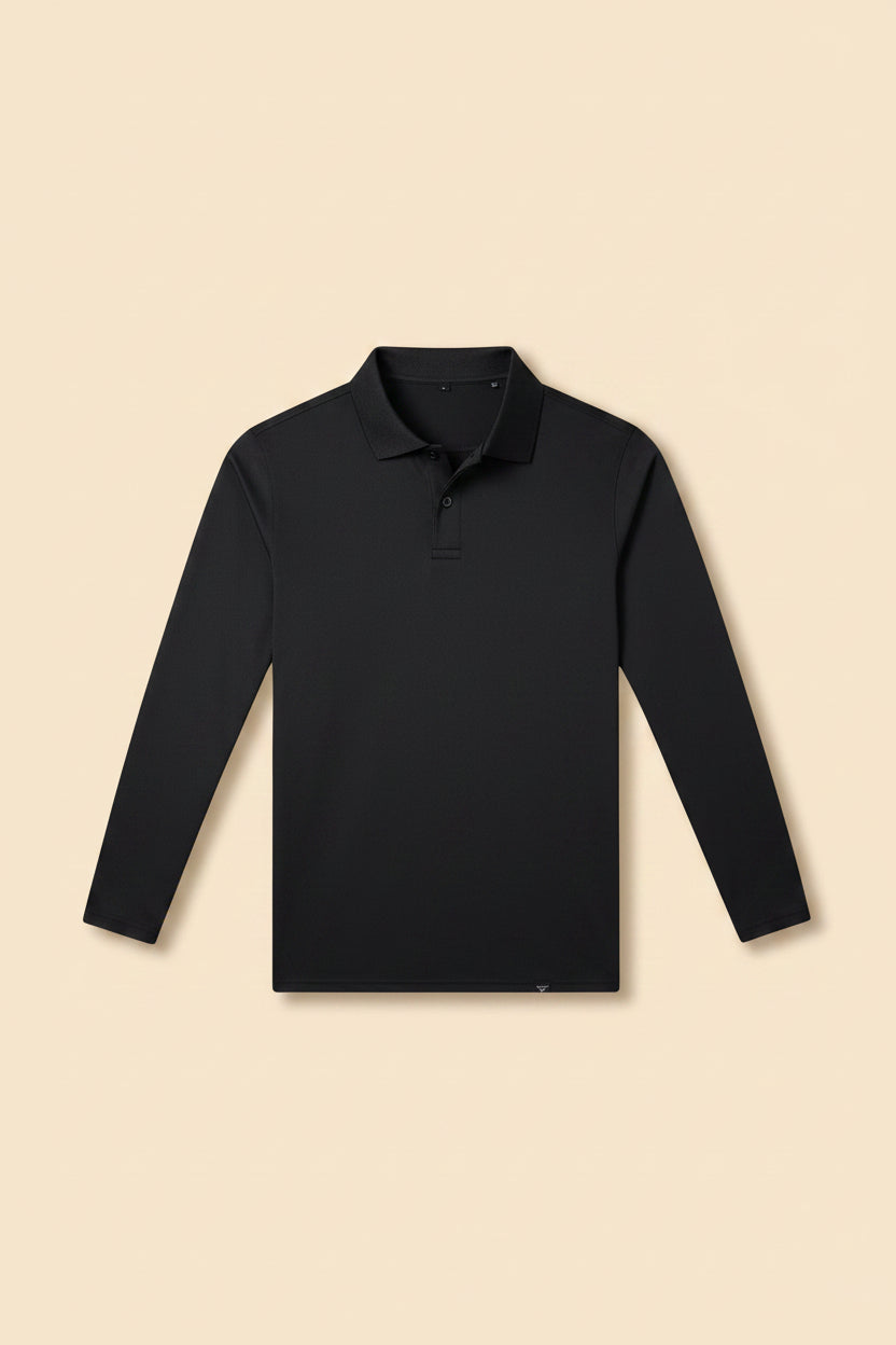 FUXERT Mens Long Sleeve Polo Shirt Athletic Golf Polo Shirts for Men Quick-Dry Performance Casual Collared Shirts(BK L) Black