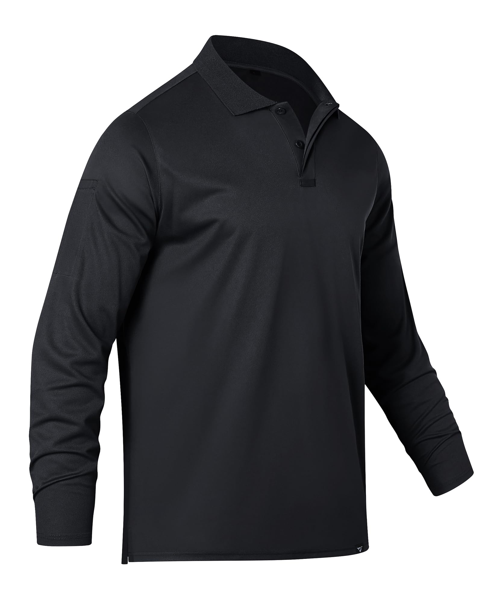 FUXERT Mens Long Sleeve Polo Shirt Athletic Golf Polo Shirts for Men Quick-Dry Performance Casual Collared Shirts(BK L) Black