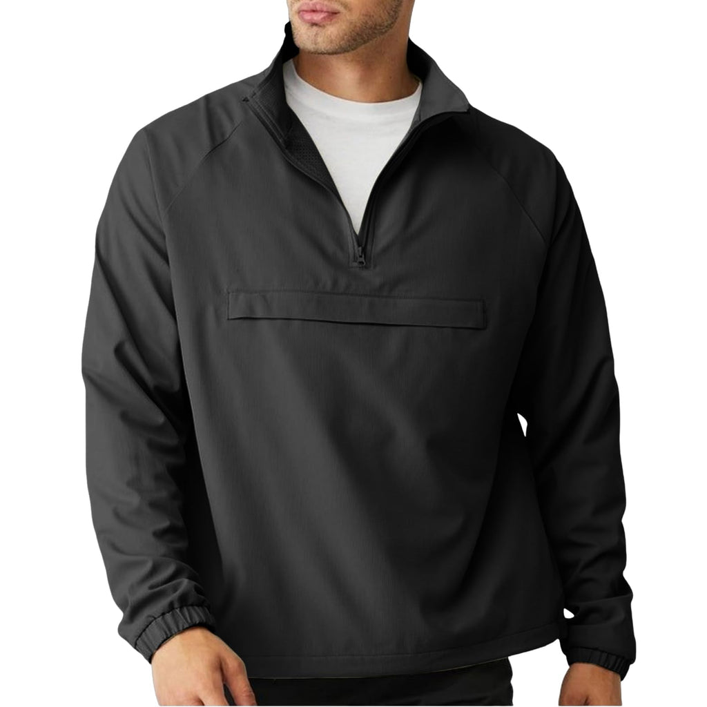 SEGANUP Mens Lightweight Quarter Zip Pullover for Golf Hiking and Running Windbreaker Workout Sweatshirt with Pocket Black